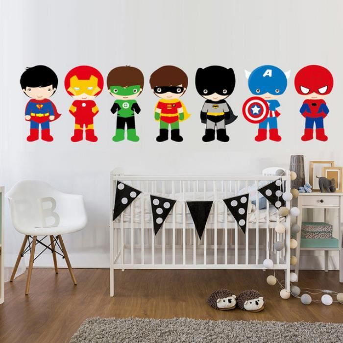 1 Set u003d 7 Pièce Super Hero Avec Masque Mur Autocollant - Cdiscount 