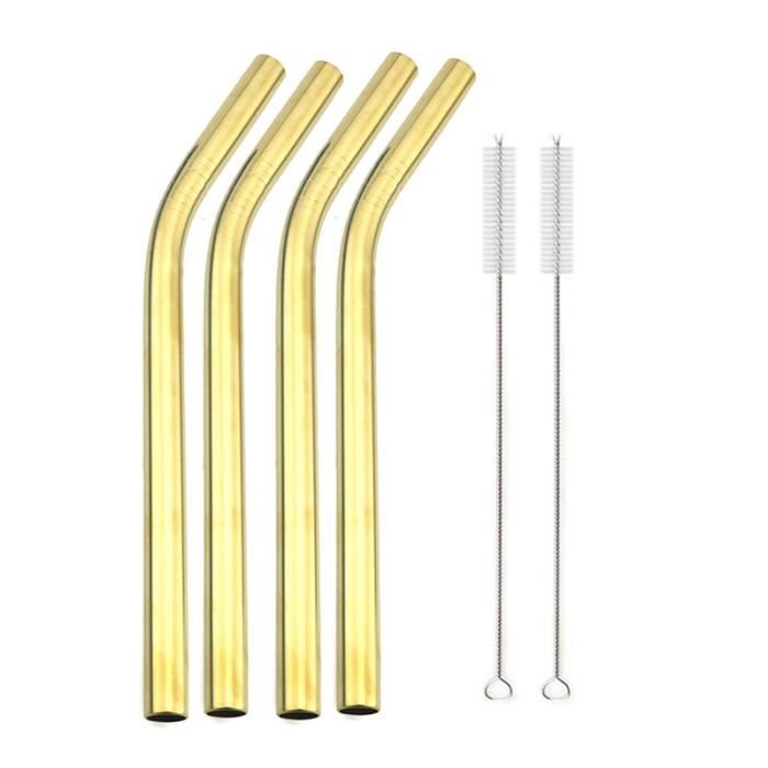 Lot De 20 Pailles Inox Réutilisables Avec Brosse - 10 Droites + 10 Courbées, Pailles Métalliques Pour Smoothies Et Boissons
