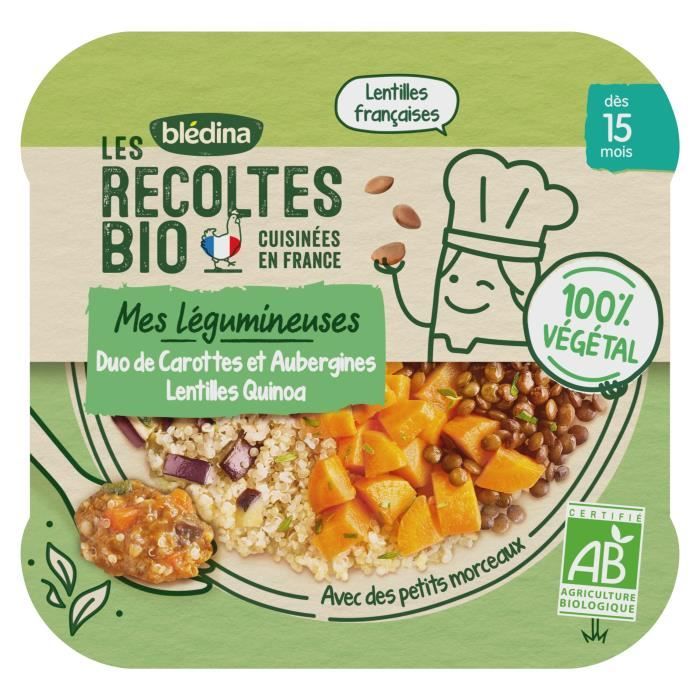 Blédina Les Récoltes Bio, Repas bébé Bio dès 15 Mois, Plat végétal Carottes  Aubergines Lentilles, 1x250g - Achat / Vente plats cuisinés Blédina Les  Récoltes Bio, Repas bébé Bio dès 15 Mois