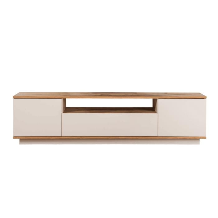 CALICOSY - Meuble TV 3 portes rabattables et 1 niche L180 cm - VERAMONT - Cashmere/ Pin atlantique CALICOSY - Meuble TV 3 portes rabattables et 1 niche L180 cm - VERAMONT - Cashmere/ Pin atlantique