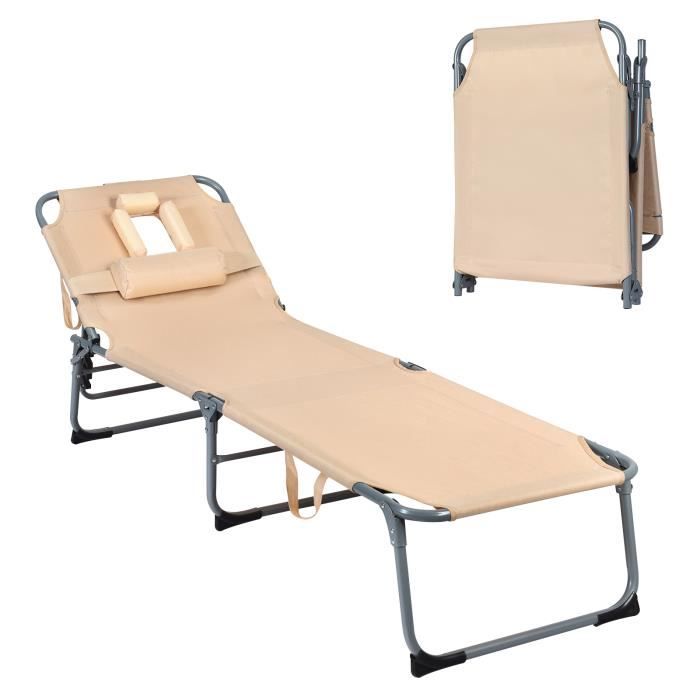 Chaise De Camping Pliante COSTWAY - Avec Repose-pieds Réglable, Inclinable, Sac De Transport - Capacité 150 Kg