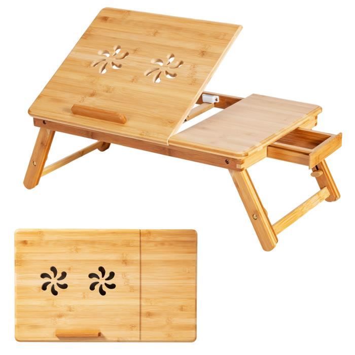 costway table de lit portable pour pc & tablette design thermique, table pliable et inclinable avec petit tiroir pour petit déjeuner