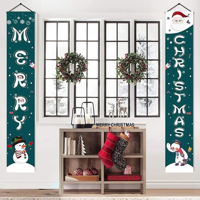 Bannière De Porte Noël 180x90 Cm - Décoration Maison Avec Père Noël, Flocons, Cadeaux - Pour Intérieur/extérieur