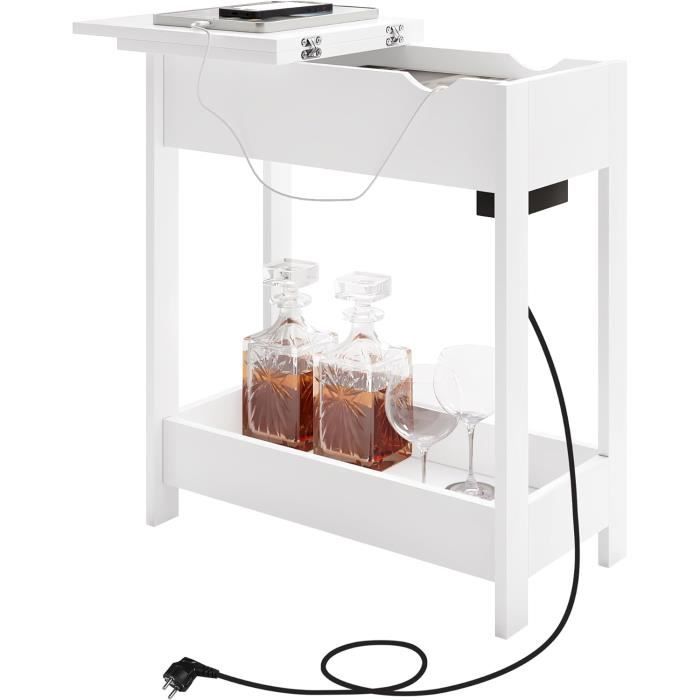 EUGAD Table Basse Table dAppoint avec Station de Charge Table de Chevet avec Prise 2 Ports USB 2 Prises Blanc E0AG0079