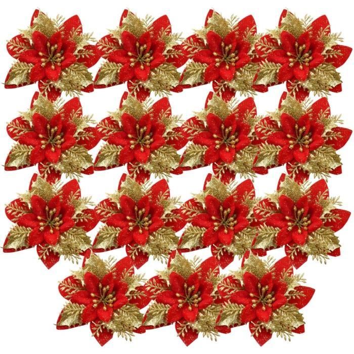 12/" 30 cm-décoré or-Poinsettia Noël Plastique Artificielle Couronne