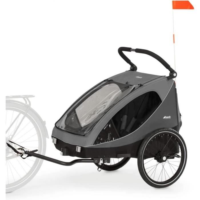 Remorque Vélo Dryk Duo Gris - HAUCK - Pour 2 enfants jusqu'à 120 cm et 22 kg chacun