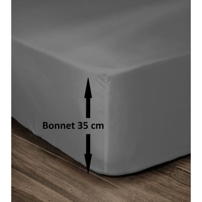 Drap Housse 160x200 cm avec Bonnet 30cm Gris en Microfibre,Superma