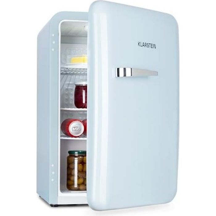 Réfrigérateur rétro - Klarstein Audrey - 70 L - 3 étagères - 2 compartiments - Éclairage intérieur - Bleu