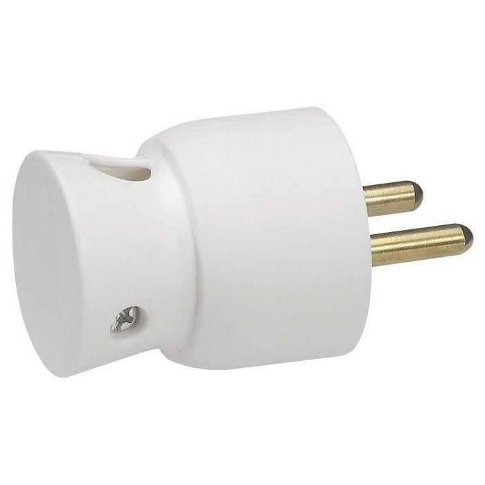 Fiche électrique mâle - 2 phases + terre - sortie basse - blanc