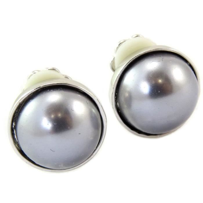 Boucles clips Créateur 'Sissi' gris argenté (perles de marjorque) - 12 mm [P6001]
