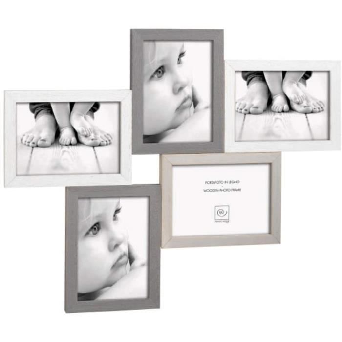 Cadre Photo Pele-mele Métal - 90 Photos - Base Pivotante Bois - Décoration Murale Originale