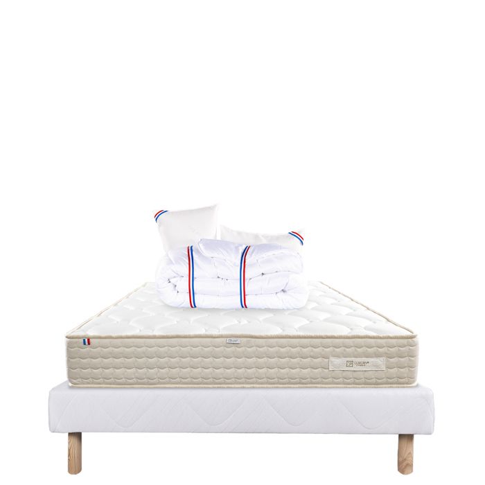 Ensemble Matelas 160x200 cm Sublime 20 cm mémoire de forme ferme face été/hiver + sommier blanc ep 13cm + 2 oreillers +