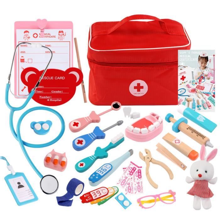 Kit Docteur Enfant 3 Ans Malette Docteur Enfant OSDUE 34 Pièces - Blouse Stéthoscope Accessoires | Jeu D'imitation 3 Ans Jouet Médecin