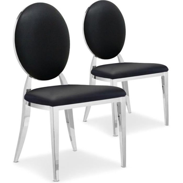 lot de 2 chaises médaillon - menzzo - sofia - noir - structure inox - pieds en métal