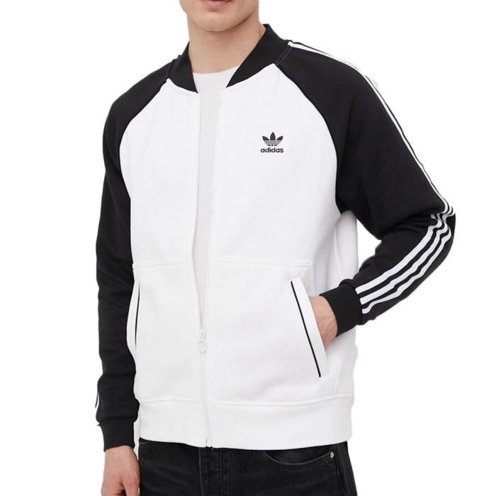 Veste Blanche/Noir Homme Adidas Fleece