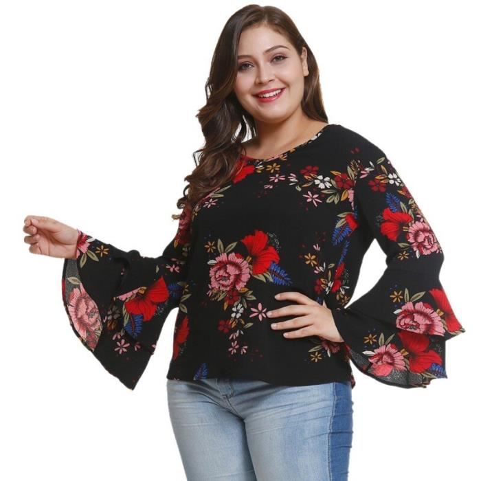 Chemisier Grande Taille Femme Floral Col Rond Chemise Mode Chemisier Femme Grande Taille Xl 4xl Type Black Noir Cdiscount Pret A Porter