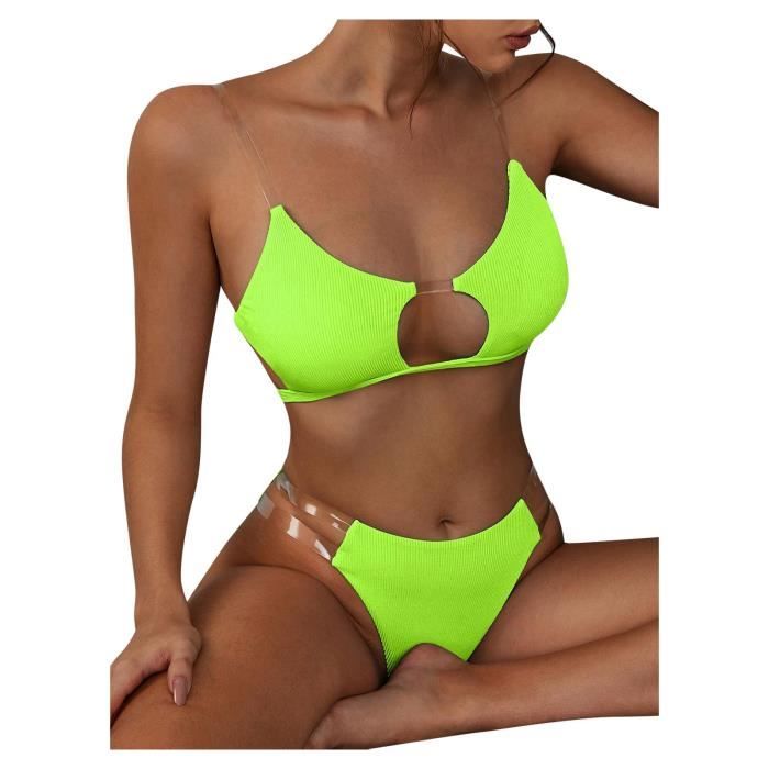 Bikini Ensemble de cotele a bretelles transparentes pour femmes Maillot de bain bresilien Push Up Maillot de bain de plage Vert Cdiscount Pret a Porter