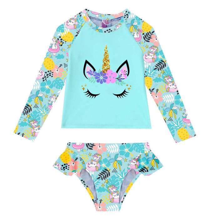 YIZYIF Enfant Fille Maillot de Bain Anti UV Manches Longues 2