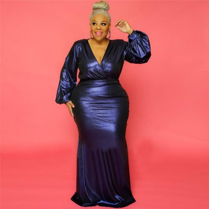 Robe Robe de soiree a manches longues pour femmes vetement de grande taille taille haute Vintage vente en Type Marine Bleu Blanc Cdiscount Pret a Porter