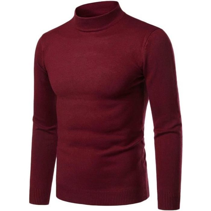 Homme Pull Col Roulé Coton Uni Pull Slim Fit Manches Longues Casual ...