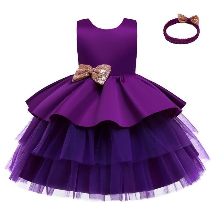 Robe Cérémonie Princesse Fille en Tulle Sans Manches Robe de Bal de