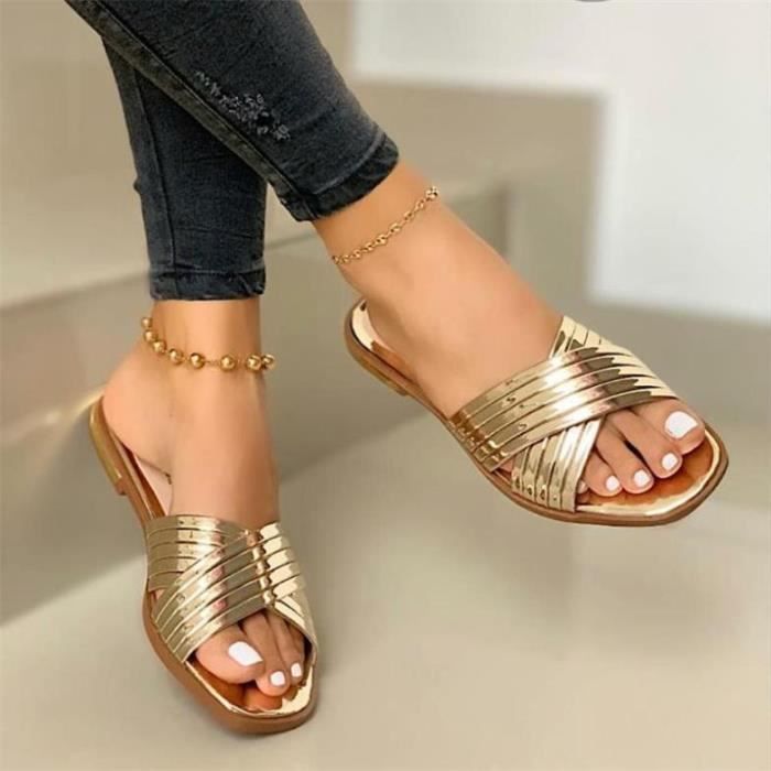 Sandales confortables a bout ouvert pour femmes KJEHOME Or jianchu Talon plat Boucle de serrage Orange Orange Cdiscount Chaussures