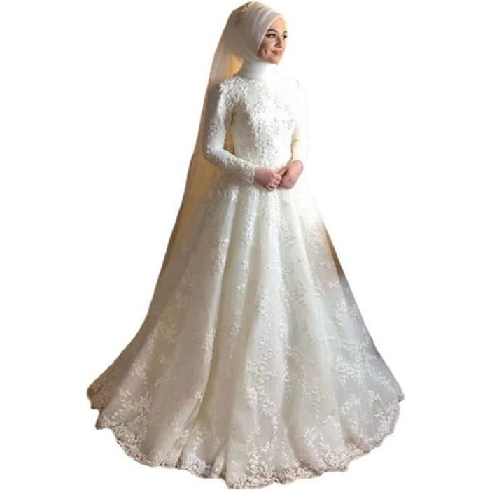 Robe de mariee musulmane nouvelle robe de mariee a manches longues blanche elegante