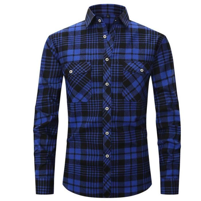 Chemise Flanelle Homme Manches Longues Carreaux Avec Poches Tissu