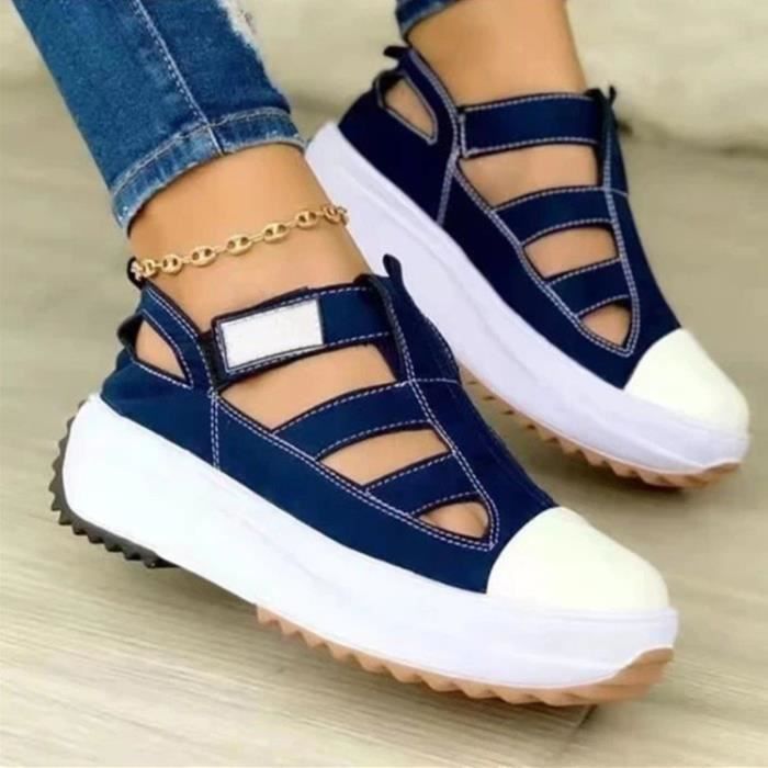 Sandales femmes ouvertes a semelles compensees VITATA Bleu Respirantes et antiderapantes Bleu Cdiscount Chaussures