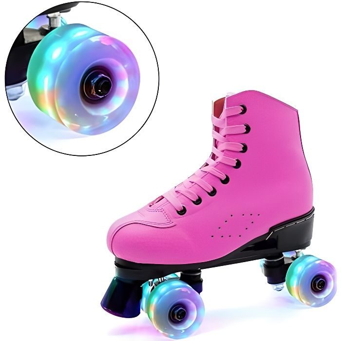 (Rouge bleu et vert) 4pcs patins à roulettes à double rangée patins à roulettes roue lumineuse
