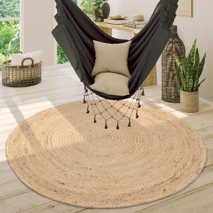 Tapis De Salon Rond 160 Cm, Doux Flanelle Poil Courts Nature Bois