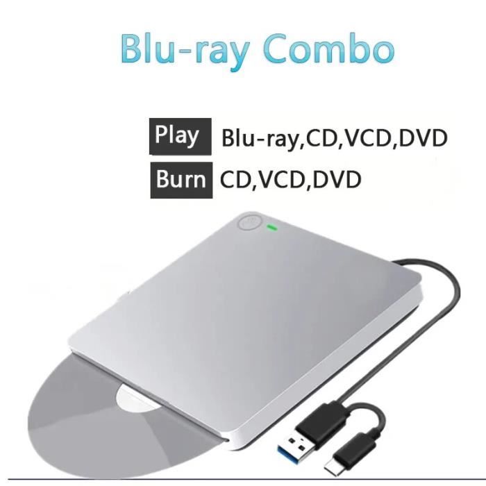 Lecteur de DVD Blu Ray externe 3d, Usb 3.0 et Type-c Bluray Cd Dvd