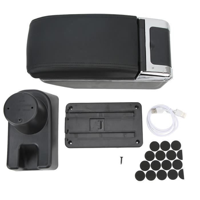 Boîte D’Accoudoir Central Cuir Pour Renault Captur Clio 4 – Ports USB – Fermeture Silencieuse – Rangement Pratique Noir