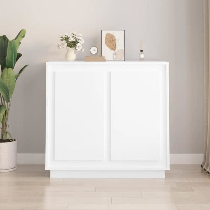 Buffet bas - SONEW - 80x34x75 cm - Bois dingénierie - 4 portes - Blanc