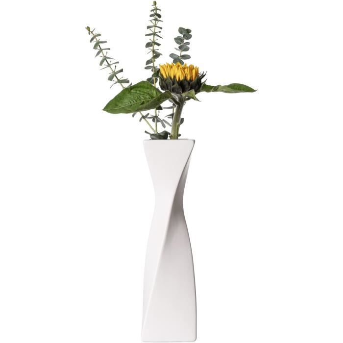 Grand Vase En Céramique Blanc - Hauteur 31 Cm - Déco Salon - Sans Marque