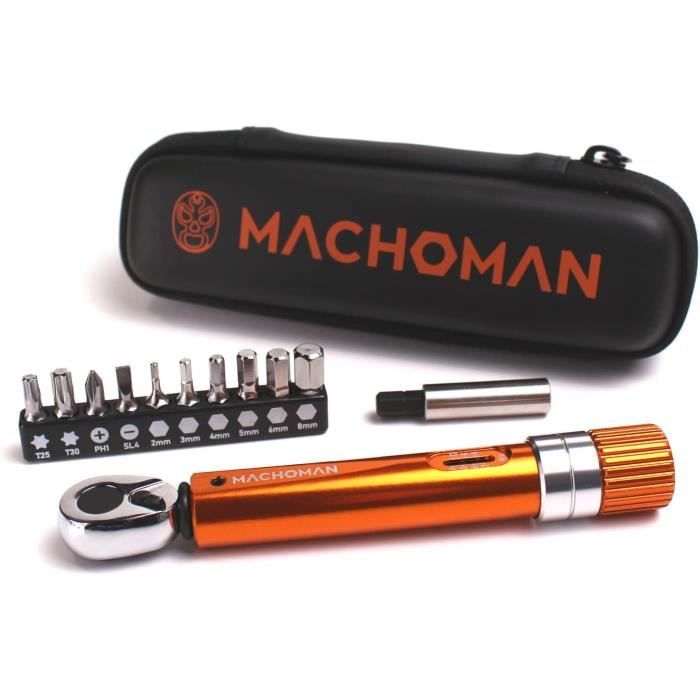 Clé Dynamométrique De Poche 1/4" - 2-14 Nm Avec Set De 10 Embouts, MACHOMAN