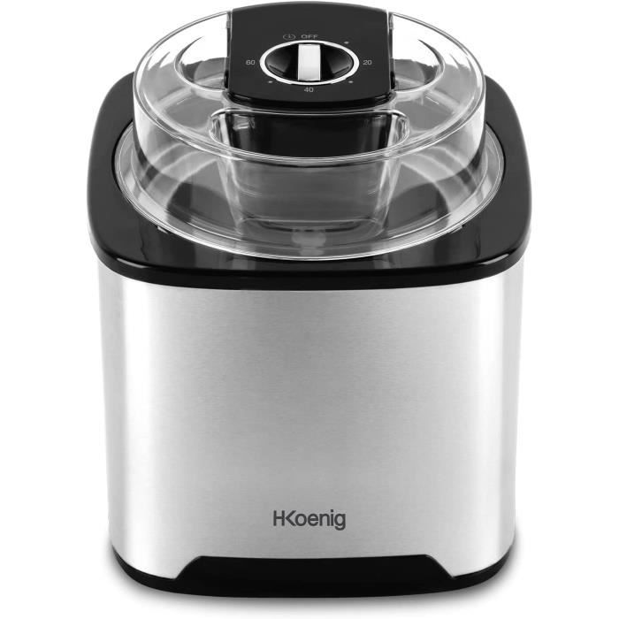 Sorbetière H.Koenig SRB80 2L Inox - Préparation Rapide 30-40 Min, 12W, Bol Amovible, Arrêt Auto