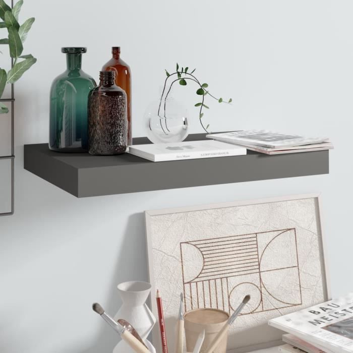 Étagère murale flottante Gris brillant 40x23x3 8 cm MDF - STOEX - Elégance - Chic - Salon