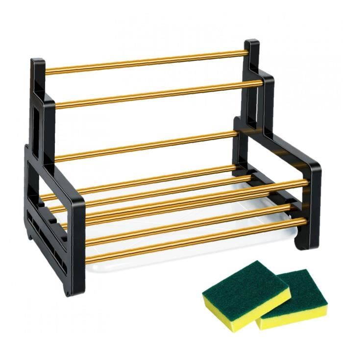 Organisateur D'évier Avec Barre à Serviettes - Design Extensible, Rangement éponges, Noir