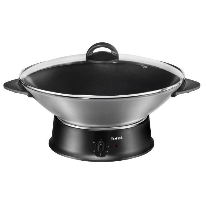 TEFAL Wok Fondue, Thermostat réglable, Revêtement antiadhésif, 8 fourchettes incluses, Compact WK302013