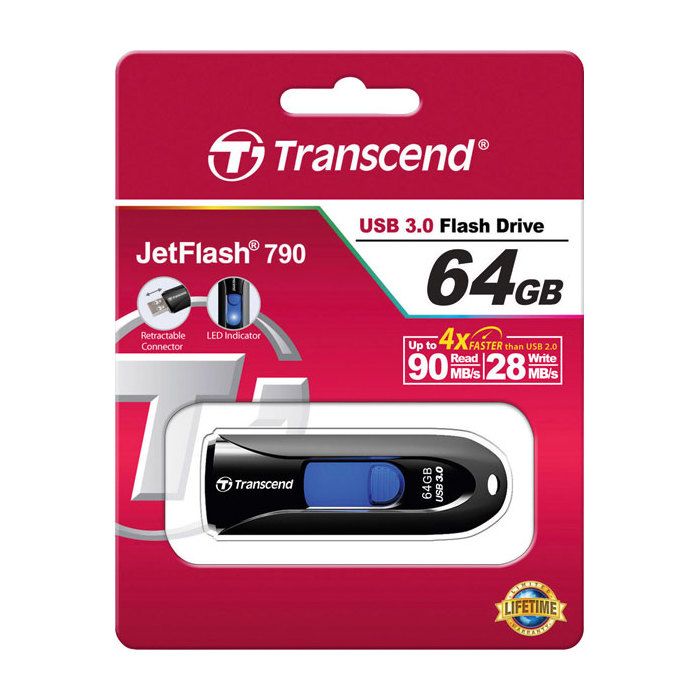 Clé USB TRANSCEND JETFLASH 790 - 64 Go - USB 3.0 - Noir