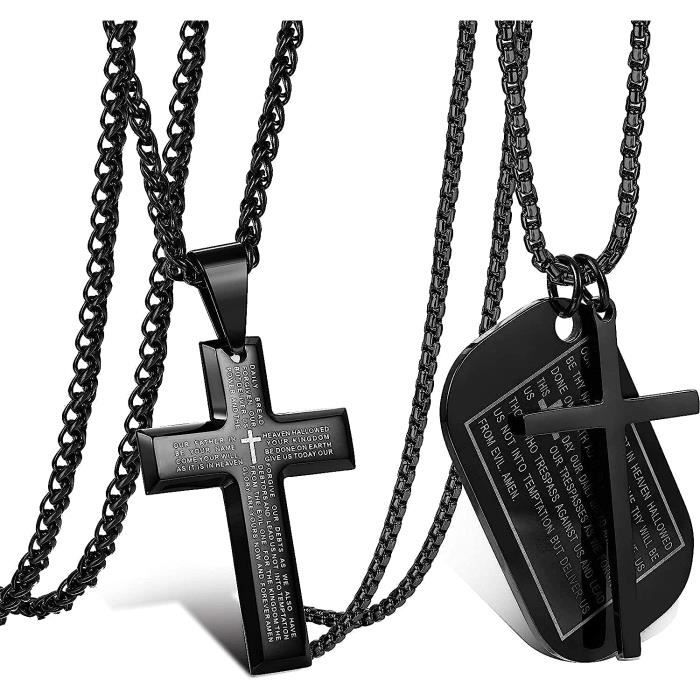 Collier Homme Croix Simple Chaîne et Pendentif Chrétien Bijou en Acier