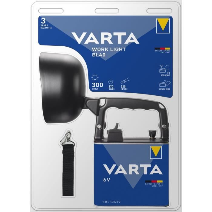 Projecteur-VARTA-Work Flex Light BL40-300lm-Autonomie 270h-Sangle de transport-LED hautes performances-Résiste à l'acide et l'huile