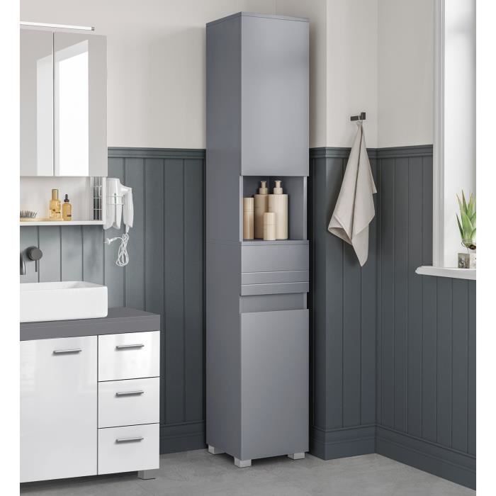 armoire de salle de bain - vasagle - colonne - avec tiroir - étagères réglables - compartiments