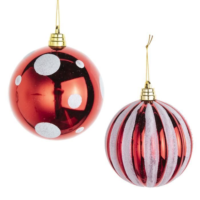 Lot De 2 Boules De Noël Grande Taille D15cm Rouge à Pois