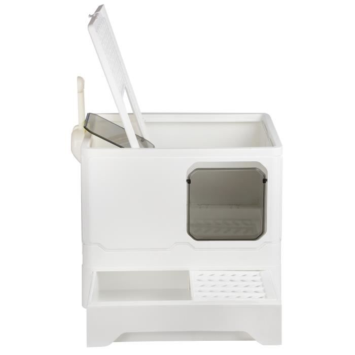 Comparer les prix de Willonin® Bac à Litière pliable pour chat, Maison de Chat Toilette tout-fermé, Anti Odeur Avec pelle et tiroir, Blanc 45x35x38 CM