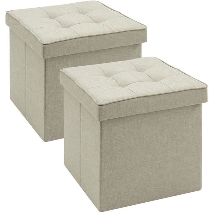woltu 2 x tabouret cube de rangement repose pieds pliant,couvercle amovible siège en lin, 37,5x37,5x38cm, beige