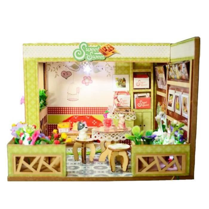 Ensemble Meubles Maison Poupée 1:12 - 7 Pièces En Bois (Lit, Armoire, Etc.) - Décoration Miniature Rose