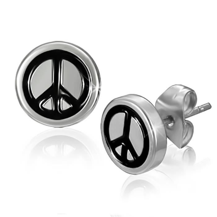 Boucles D'oreilles Symbole Paix - Argent Sterling .925 Plaqué Or - Hypoallergénique - Cadeau Délicat