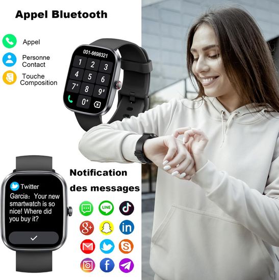 Smartwatch Connectée 1.91" HD - Appels Bluetooth, 150+ Sports, Suivi Santé 24/7 - Étanche IP68 - Compatible Android/iOS - Noir - 7